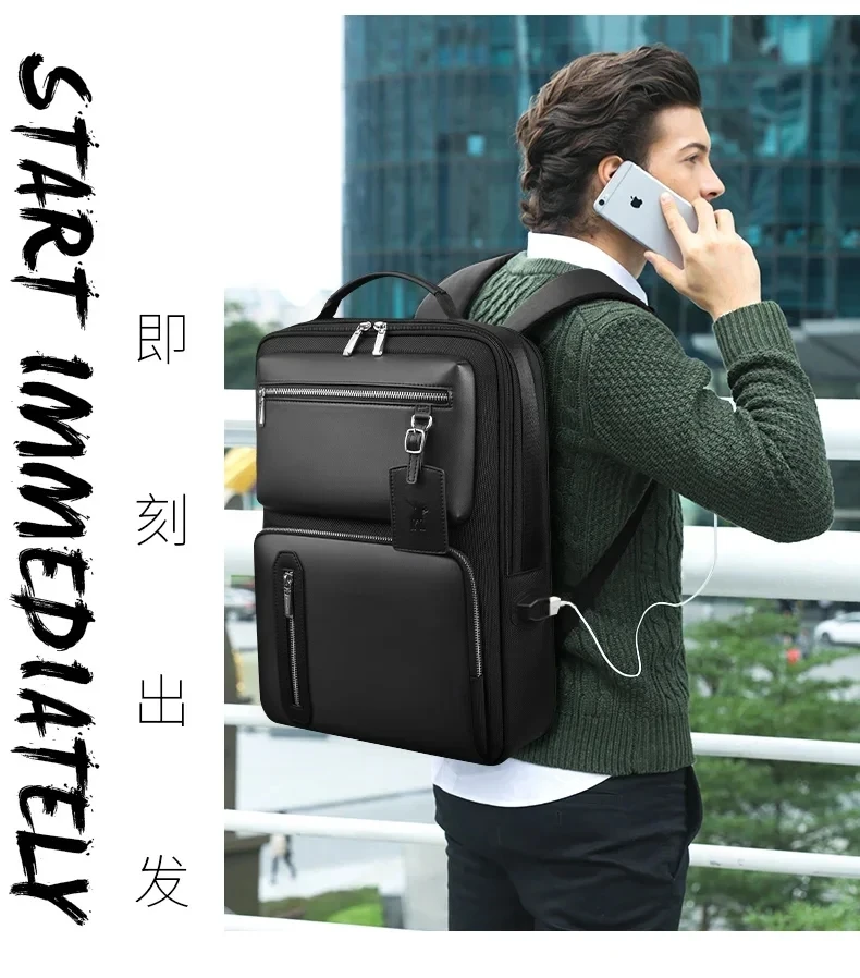 Men's bag Leather Backpack Men's Backpack 15.6-inch computer bag Multifunctional business commuter travel bag