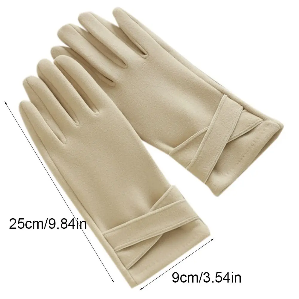 Vintage Thickened Women Suede Gloves Plush Windproof Touch Screen Gloves Full Finger Keep Warm Winter Mittens Driving