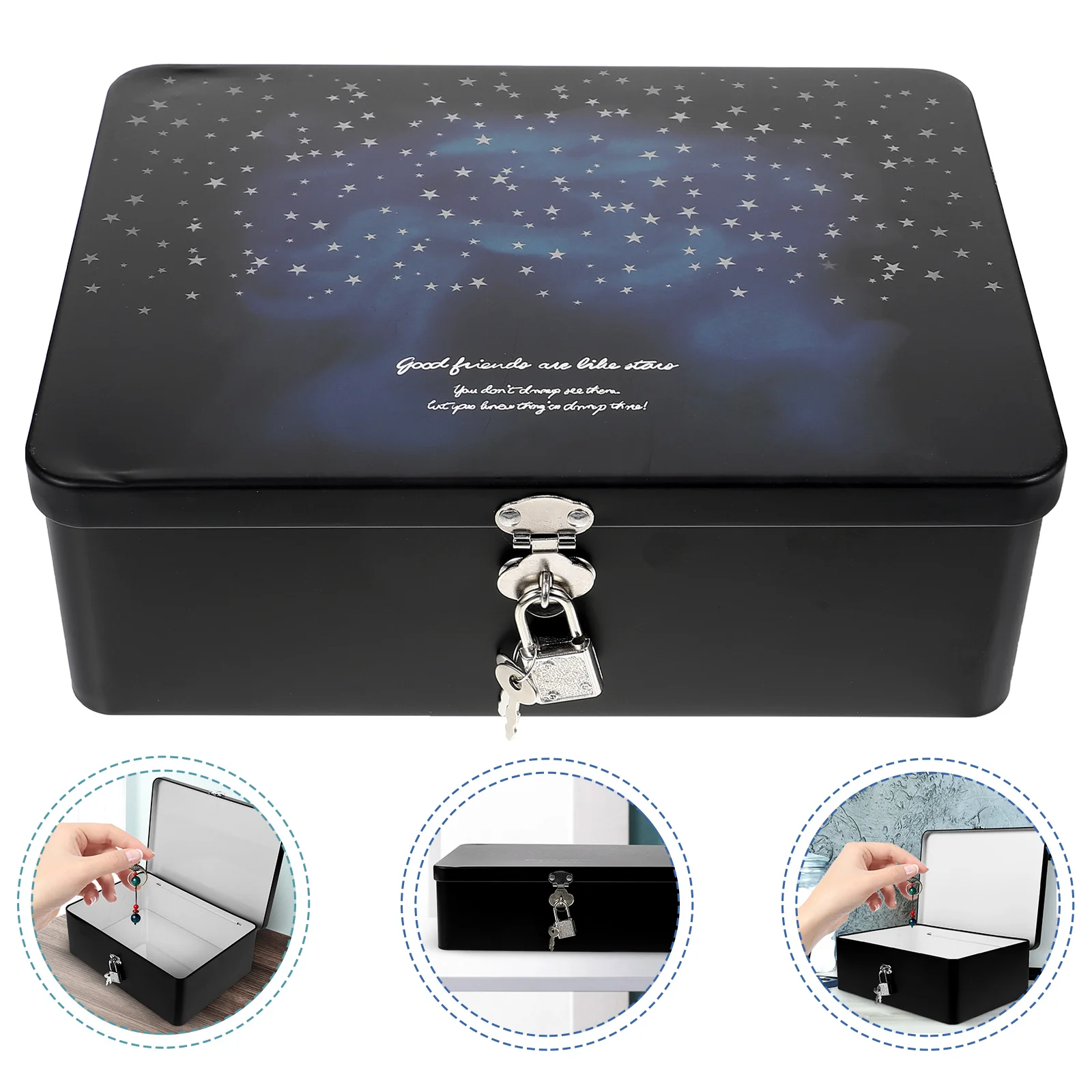 

Sturdy Tinplate Storage Box Lock Jewelry Keepsakes Desktop Organizer Gift Box Metal Container Keepsake Trinkets Lightweight