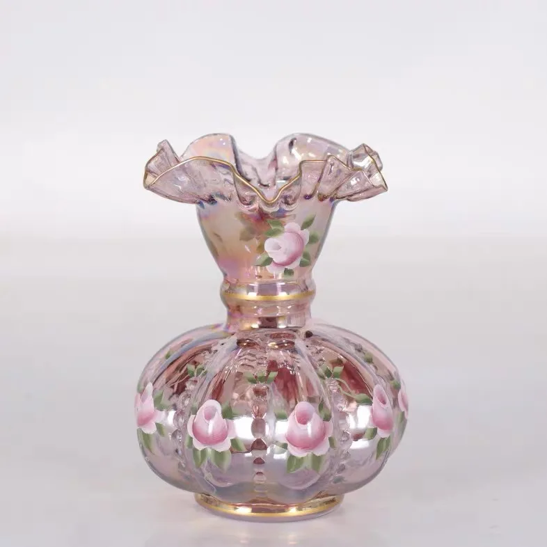 

DSA retro handmade glass relief painted vase blown stained glass vase tabletop flower arrangement