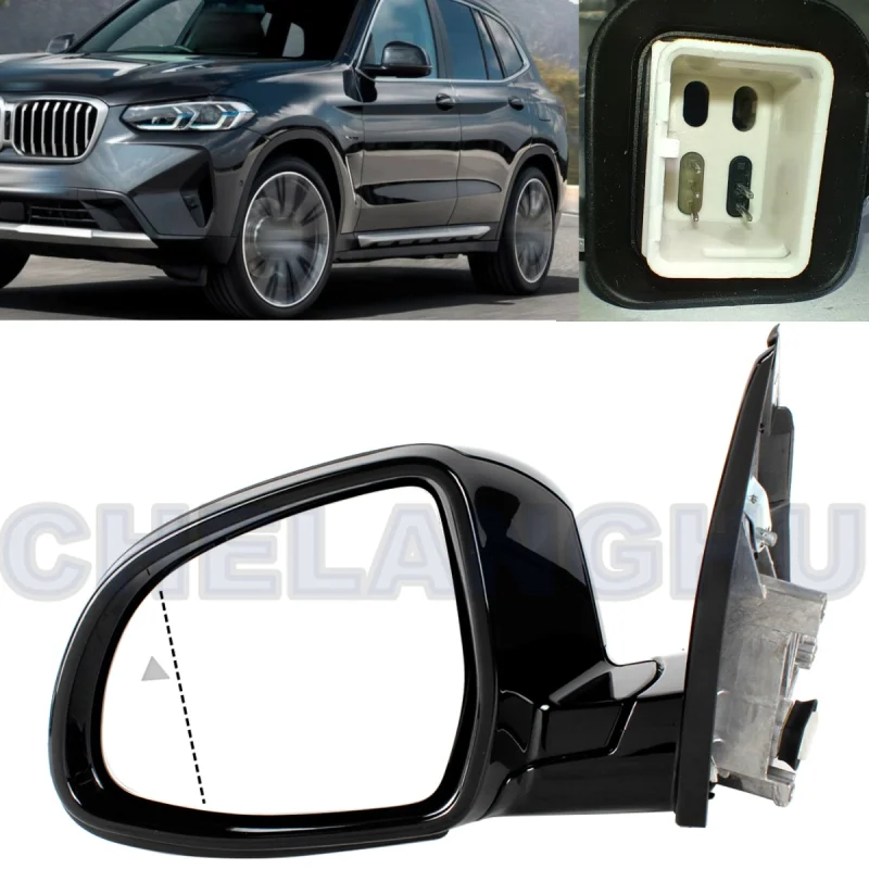 

Mirror Assembly For BMW X3 G01 G08 2018 2019 2020 2021 Left 5 Pins Black Heated Power Adjust Blind Spot Memory Power Fold