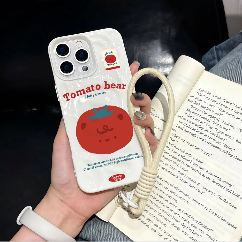 Niedliche Tomatenbär-Silikon-Handyhülle für iPhone 17 15 13 11 12 14 16 17 Pro Max 14 Plus Air mit Lanyard, modische Hülle – Detail 2