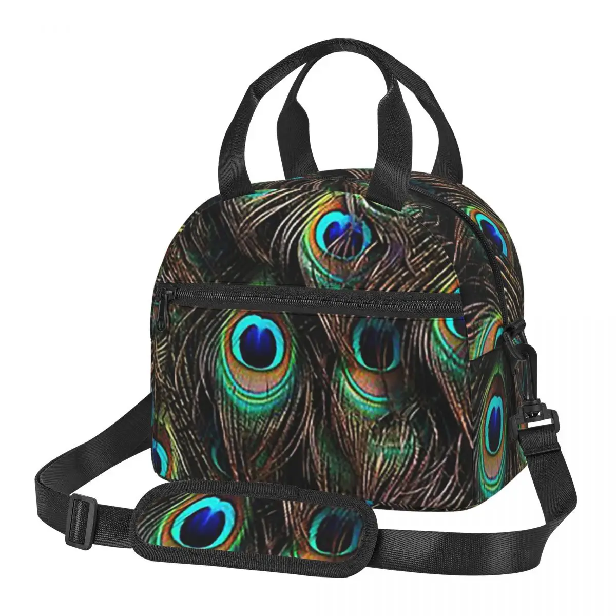 Peacock Feathers Lunch Bags Insulated Bento Box Portable Lunch Tote Picnic Bags Cooler Bag for Woman Kids