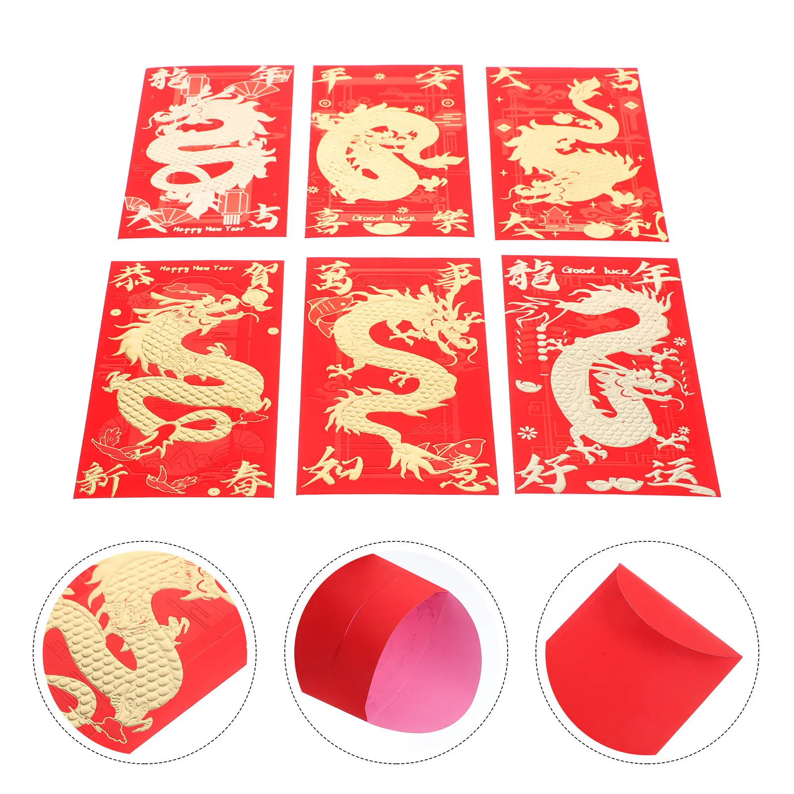 

30Pcs Chinese Red Packet Envelope Wedding Lucky Money Bags Paper Cash Envelopes for Spring Festival 2024 Dragon Pattern
