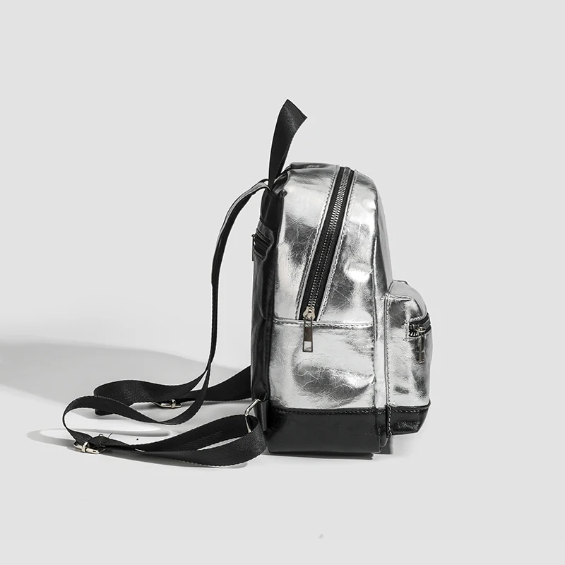 2024 Mini Korean Style Silver Backpack Waterproof Women Commuter Bag Shopping Versatile Backpack Student Backpack Schoolbag