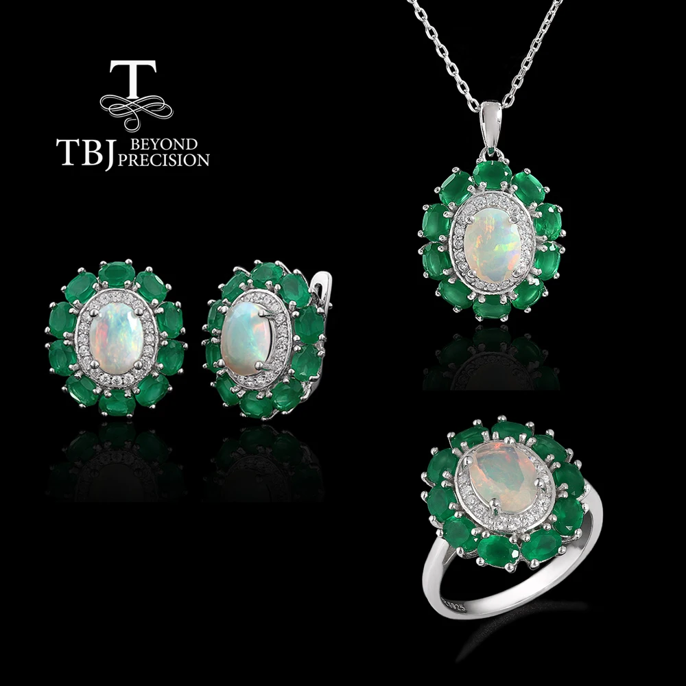 

2026, Роскошный комплект украшений из натурального опала и зеленого агата: колье, серьги, кольцо из стерлингового серебра 925 пробы, изысканные ювелирные изделия для женщин, для вечеринок