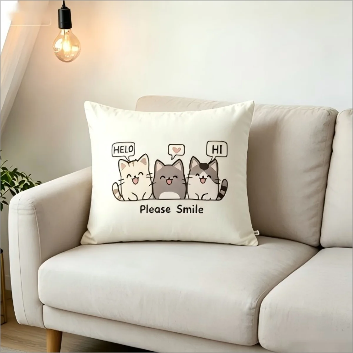 Cute Cartoon Three Cats Throw Pillow Cover, Soft Decorative Square Cushion Case with Kitten Print,  Home Decor for Sofa