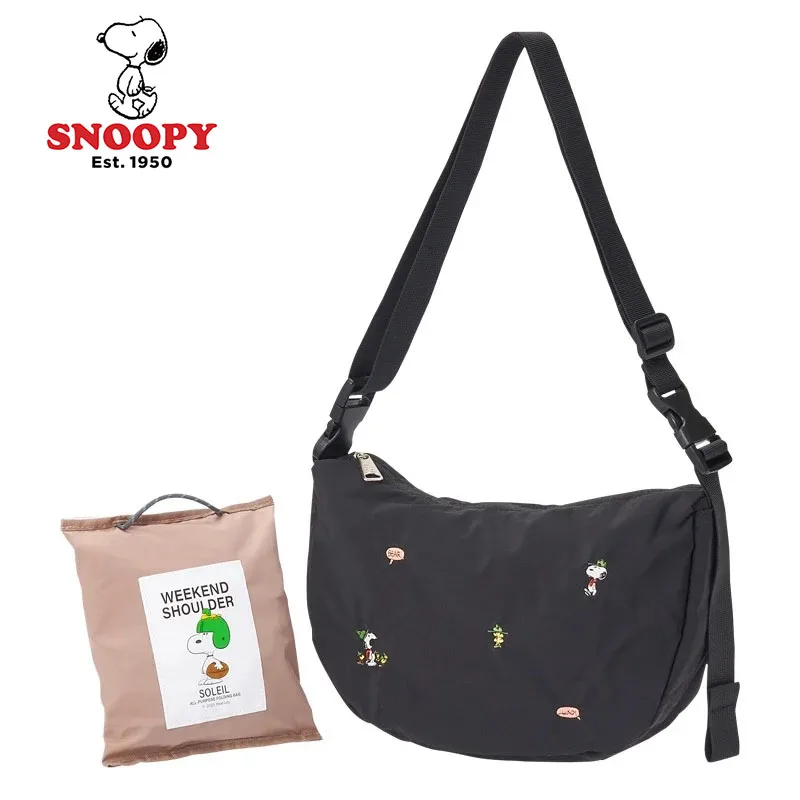 

Snoopy Cartoon Cute Woman's Shoulder Bag Snoopy Embroidery Pattern Portable Folding Crossbody Bag Large Capacity Fanny Pack