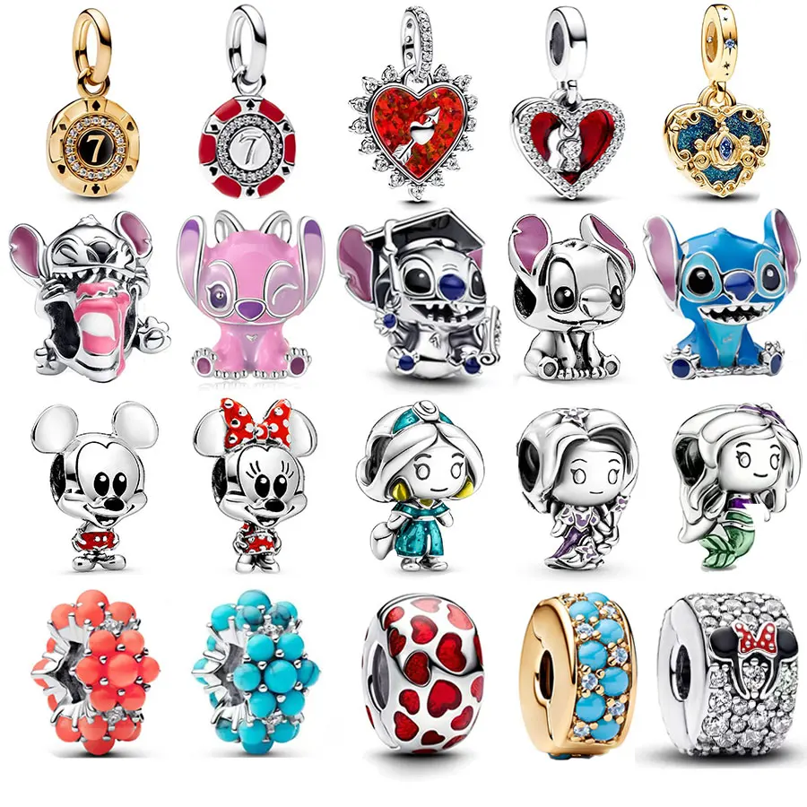 

New Hot 100% 925 Sterling Silver Disney Stitch Pendant Beads Suitable for Original DlY Bracelets, Ladies Fashion Gifts