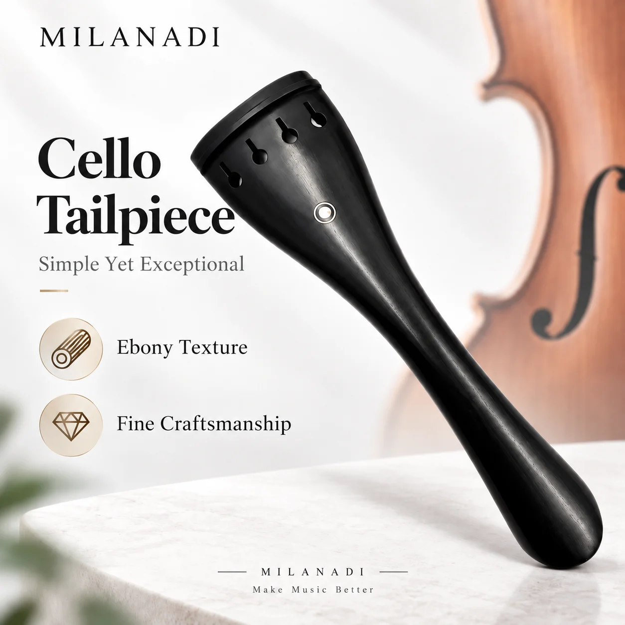 1pcs Indonesian A-grade ebony 4/4 3/4 1/2 1/4 Cello tailpiece,Cello accessories parts fittings
