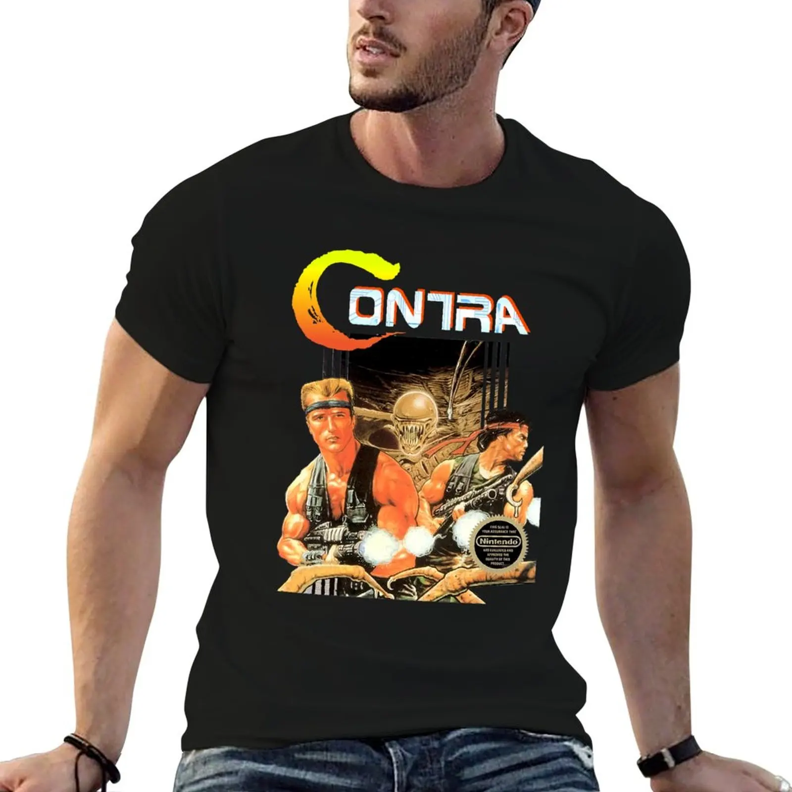 Camiseta Contra-Retro-NES-Box-Art-Video-Game-Retro, camiseta personalizada, camiseta masculina de designer, camiseta de verão