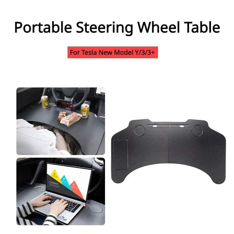 For Tesla New Model Y/3/3+ Steering Wheel Table Portable Laptop Office Camping Table Steering Wheel Folding Desk Car Accessories