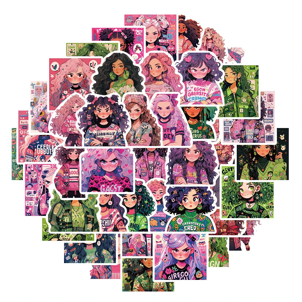 10/30/50pcs Ins Style Dopamine Dressing Girl Stickers Aesthetic Decals Laptop Notebook Phone Suitcase Decoration Sticker Kid Toy