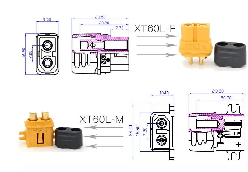 20 x Amass XT60L XT60-L Connectors plugs With Sheath Housing Male & Female spare parts for DIY RC Models (10 Pair )