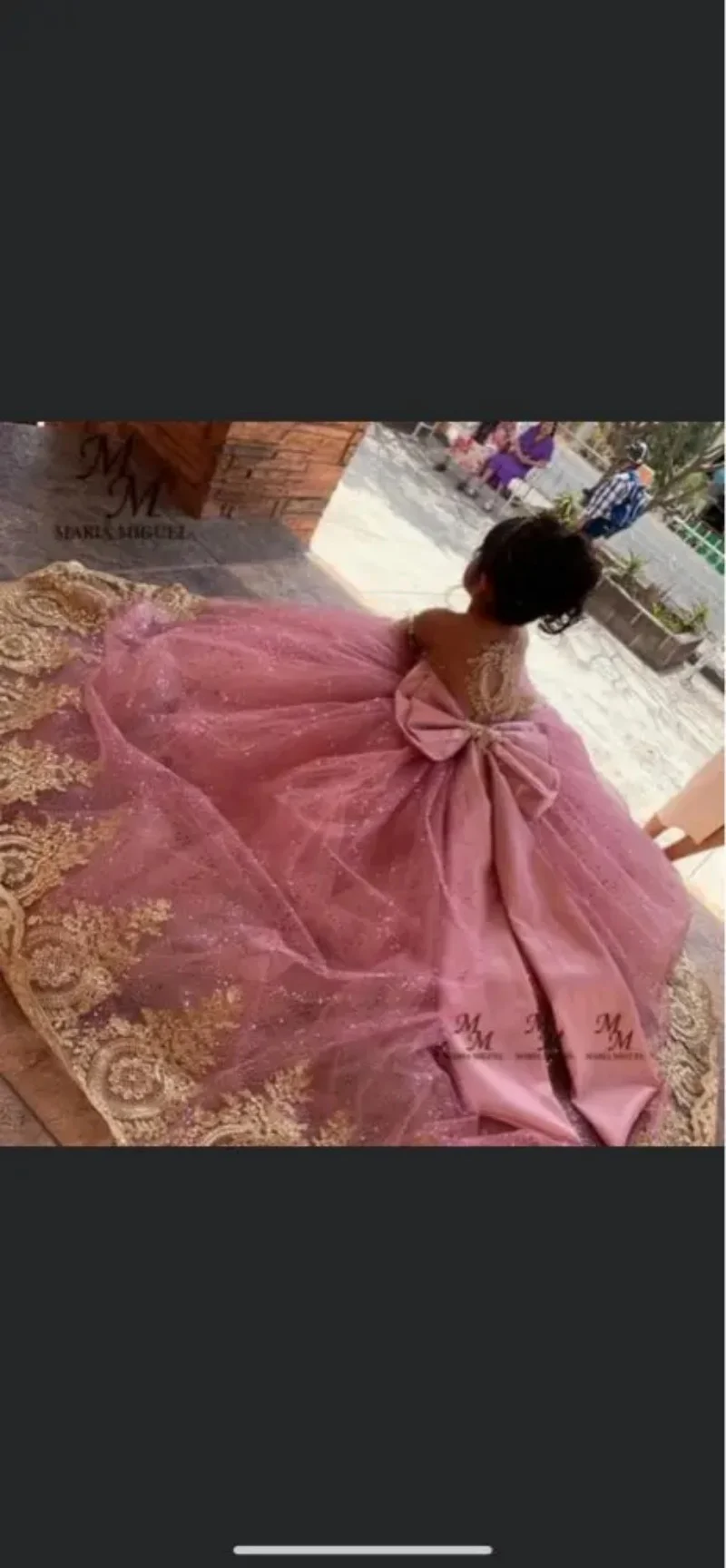 Glitter Puffy Princess Flower Girl Dresses Gold Appliques Bow Tulle Long Pageant Wedding Party Mini Quinceanera Dress Ball Gowns