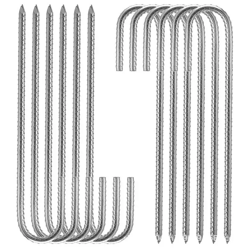

J-Shaped Steel Rebar Pins 0.4 in. x 12 in. - Heavy Duty Landscape Anchors for Securing Fabric Edging (16 Pack)