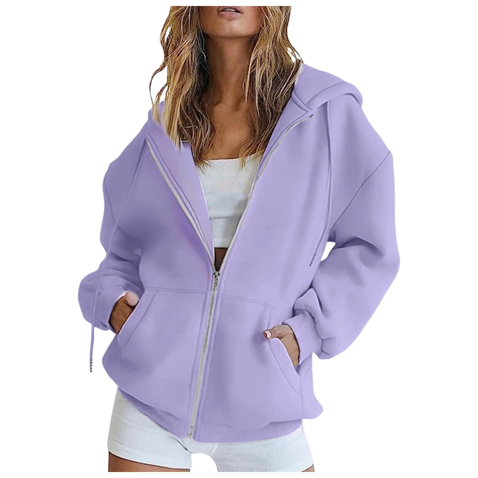 Women's Fashion Sweatshirts Vintage Korean Fashion Solid Color Long Sleeve Loose Pullovers Soft Warm Zip Up Hoodies For Women