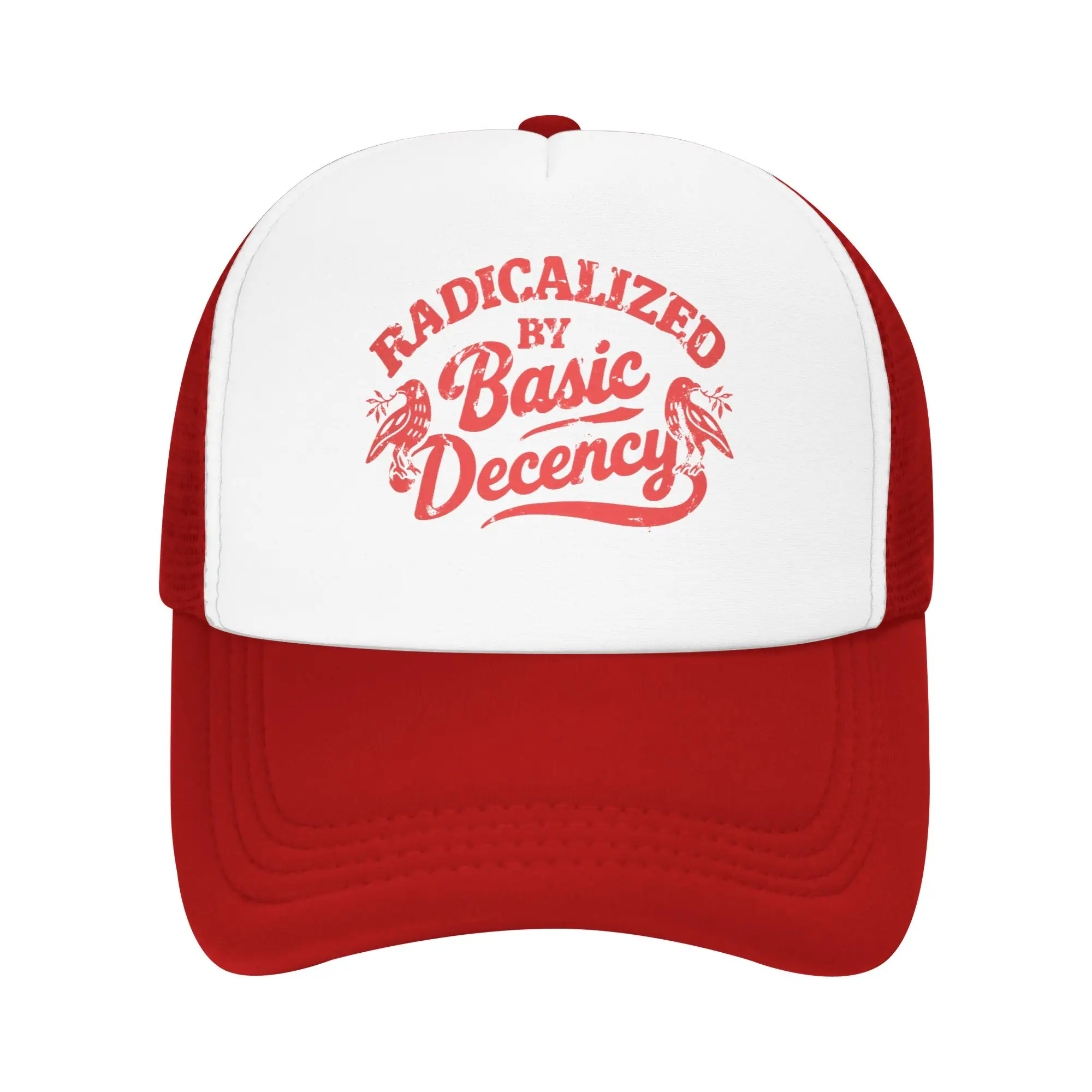 Adult Radicalized by Basic Decency Trucker Cap Mesh Baseball Caps Funny Social Democracy Hat Sun Hats Adjustable Sun Caps Summer