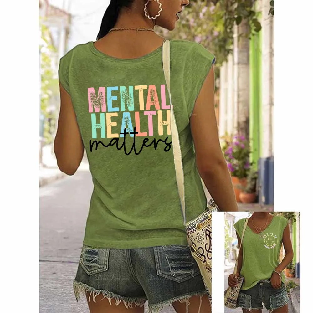 

Rheaclots Women's Mental Health Matters Printed Casual V-Neck Tank Top