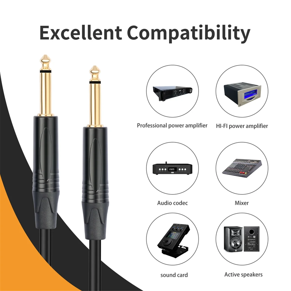 6.35mm 1/4 Guitar Cable Male to Male TS/TRS Balanced Stereo Audio Cable for Electric Guitar Bass Amp Mixer Speaker 100cm