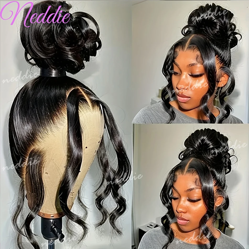 

Бесшовный черный парик с волнистыми волосами, HD 360 Full Lace, невидимый ремешок, плотно прилегающий, 30 дюймов, с предварительно выщипанной линией роста волос, из натуральных волос