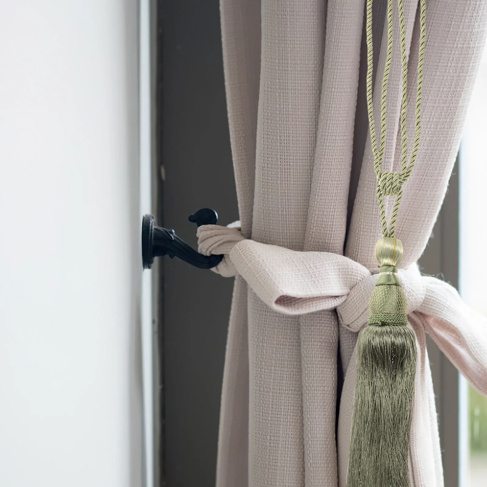 2Pcs Curtain Tassel Hanging Tieback Super Polyester Thick Long Strap Elegant Ball Buckle for Heavy Curtains Decorative