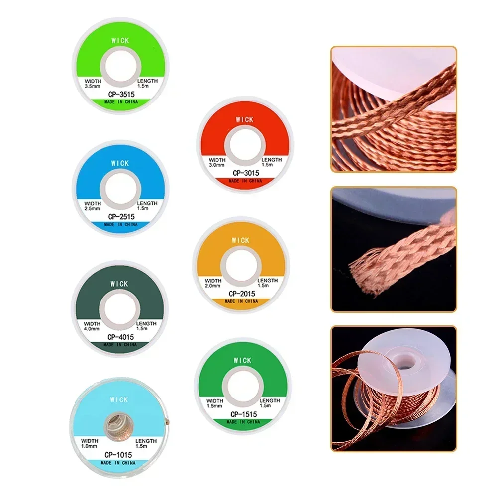 Removedor de solda Braid Desoldering, Ferramenta de reparo do fio Wick, Estanho para solda, 1.0mm-4.0mm, 1.5m, 1Pc