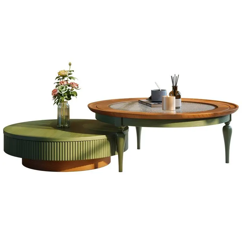 

style coffee table living room size round combination solid wood home French small apartment antique white wax tea table
