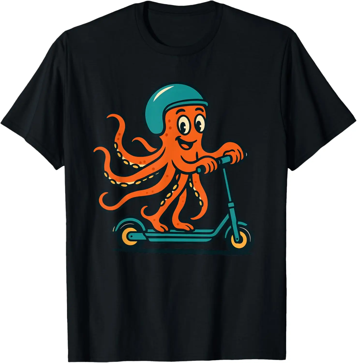 Octopus -Cool-Raccoons- Dinosaur Rides An E-Scooter Tee with Squid Electric Scooter T-Shirt Y2k Harajuku Funny Shirt Camisas