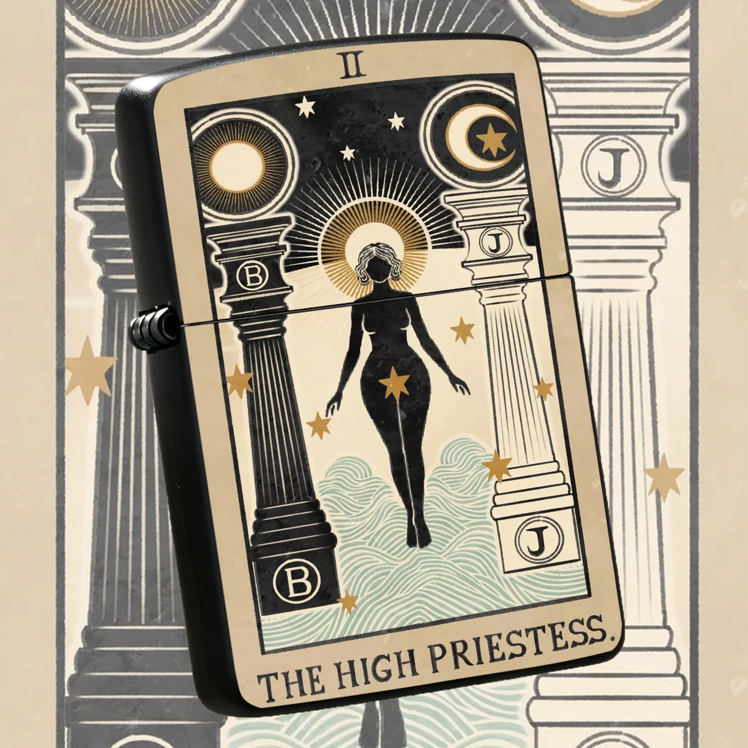 Vintage Mystical The High Priestess Tarot Card Print Retro Aesthetic PORTABLE Pocket Durable Daily Use Igniter Unique Collectible Gift For Tarot Enthusiasts Ideal For Daily Lighting Incense Lighting Personalized Stylish Accessory For Everyd