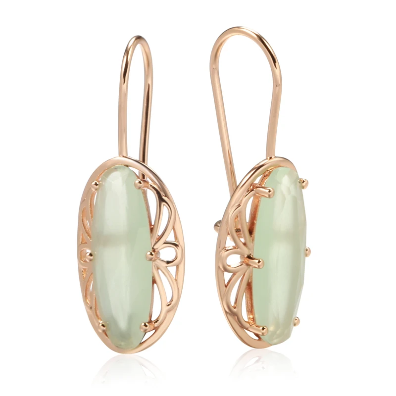 Kienl Hot 585 Rose Gold Color Vintage Long Earring for Women Unique Green Natural Zircon Accessories High Quality Daily Jewelry