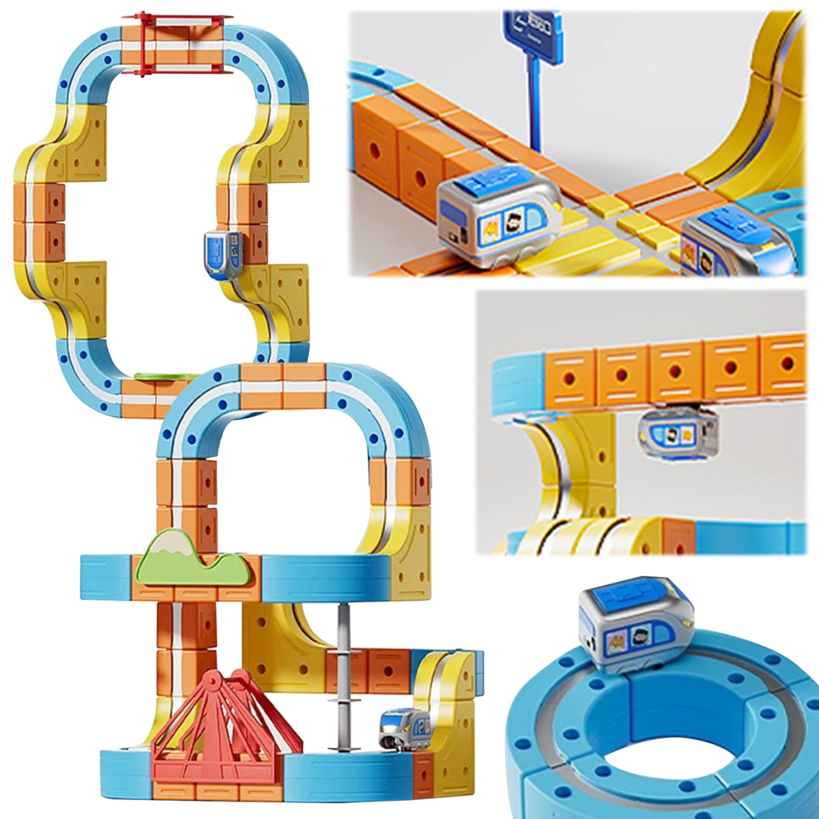 Electric Magnetic Train Track Sets with Train & Traffic Signs DIY Race Car Track Building Kits Racing Car Railtrack Set for Kids