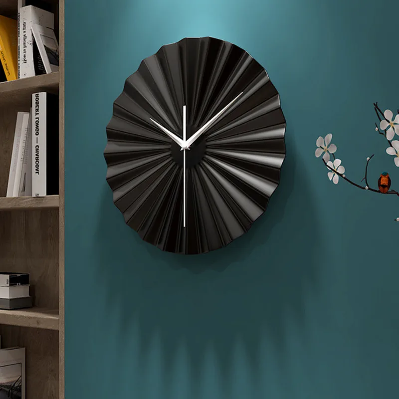 

New Creative Wrought Iron Fan Clock Pure Color New Chinese Style Living Room Background Wall Decoration Clock