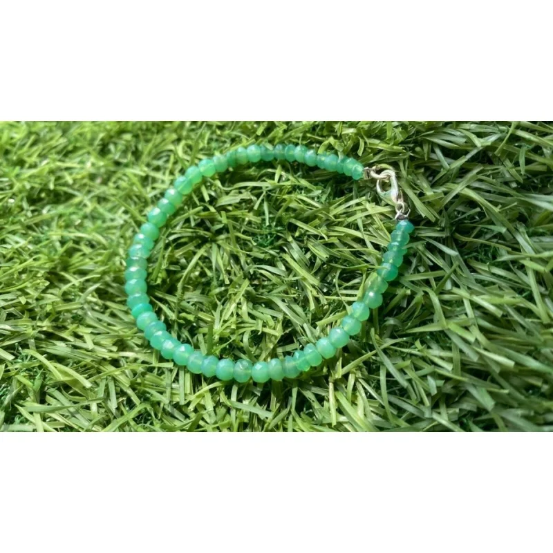 Natural Chrysoprase Bracelet 7 Inch 4-5mm Faceted Round Beads Handmade Jewelry