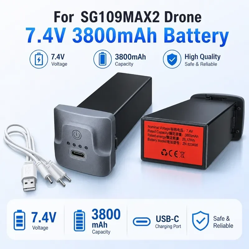 [NEW]  7.4V 3800mAh for SG109 MAX2 Battery 30/25mins Flight Time for SG109 Max2 Module Multi-core Lithium Battery Accessories