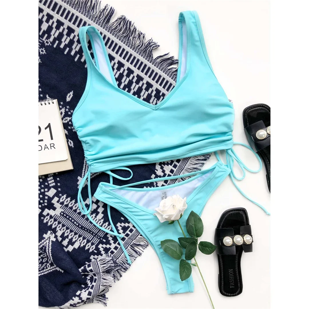 

New Sexy Lace Up Strappy Padded Bikini Female Swimsuit Women Swimwear Two-pieces Bikini set Bather Bathing Suit Swim Lady K3420