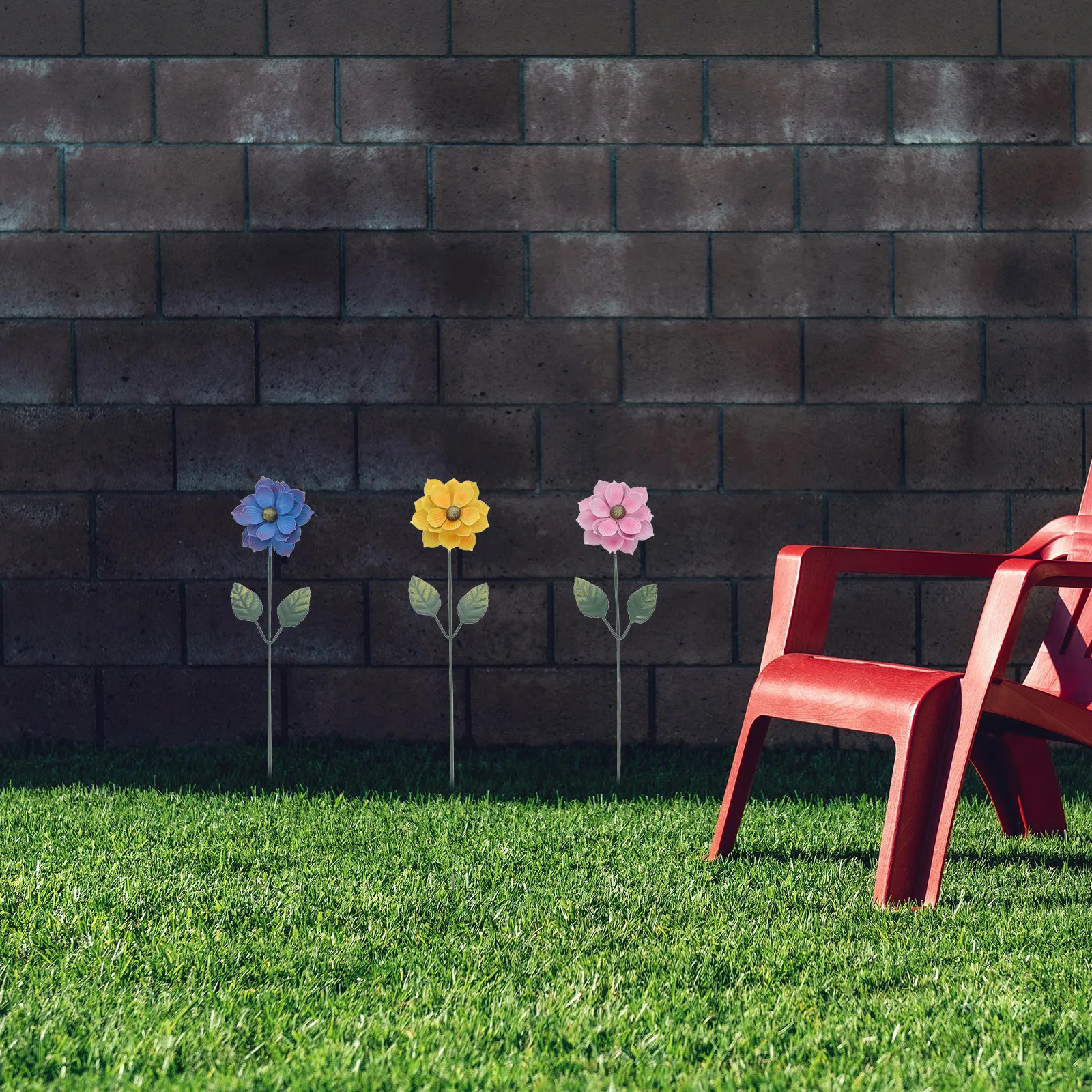 

3Pcs Iron Flower Garden Stakes Decorative Lawn Patio Yard Outdoor Metal Flower Stakes for Garden Pathway Decoration