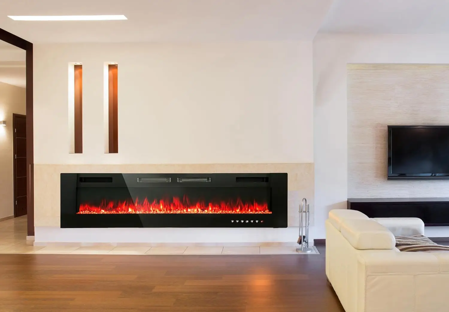 

72" Electric Fireplace Indoor Wall Mounted & Recessed Fireplace Heater with Remote Control & Touch Screen,8hrs Timer