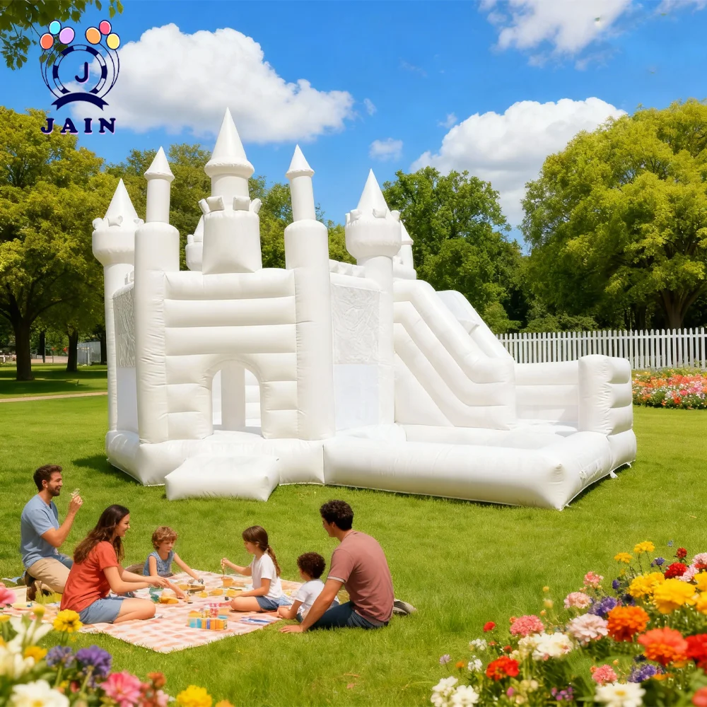 6M Custom White Inflatable Castle Bounce House with Slide & Ball Pit – Kids Party Playground Personalized Name/Pattern