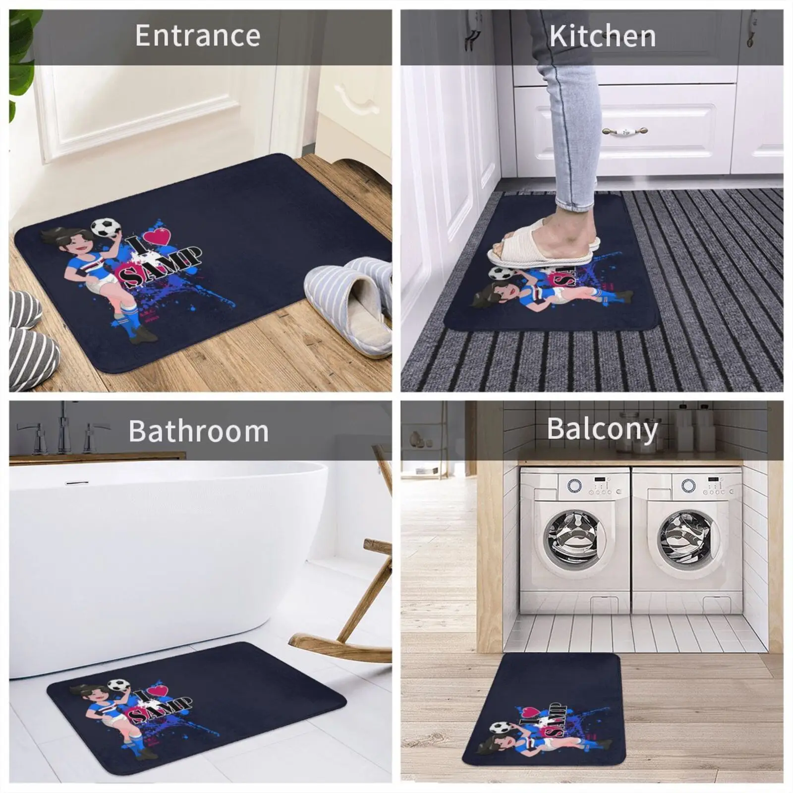 Sampdoria Football Team Carpet Rug Non-Slip Water Absorb Door Mat Annjia Football Soccer Italian Football Genoa Sampdoria