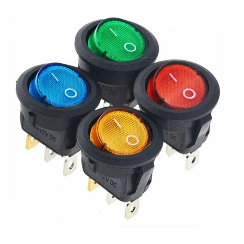 10Pcs Led Switch 20A 12V Light Power Switch Car Button Lights ON/OFF 3Pin Round Snap Rocker Button For Househeld DIY Replacement