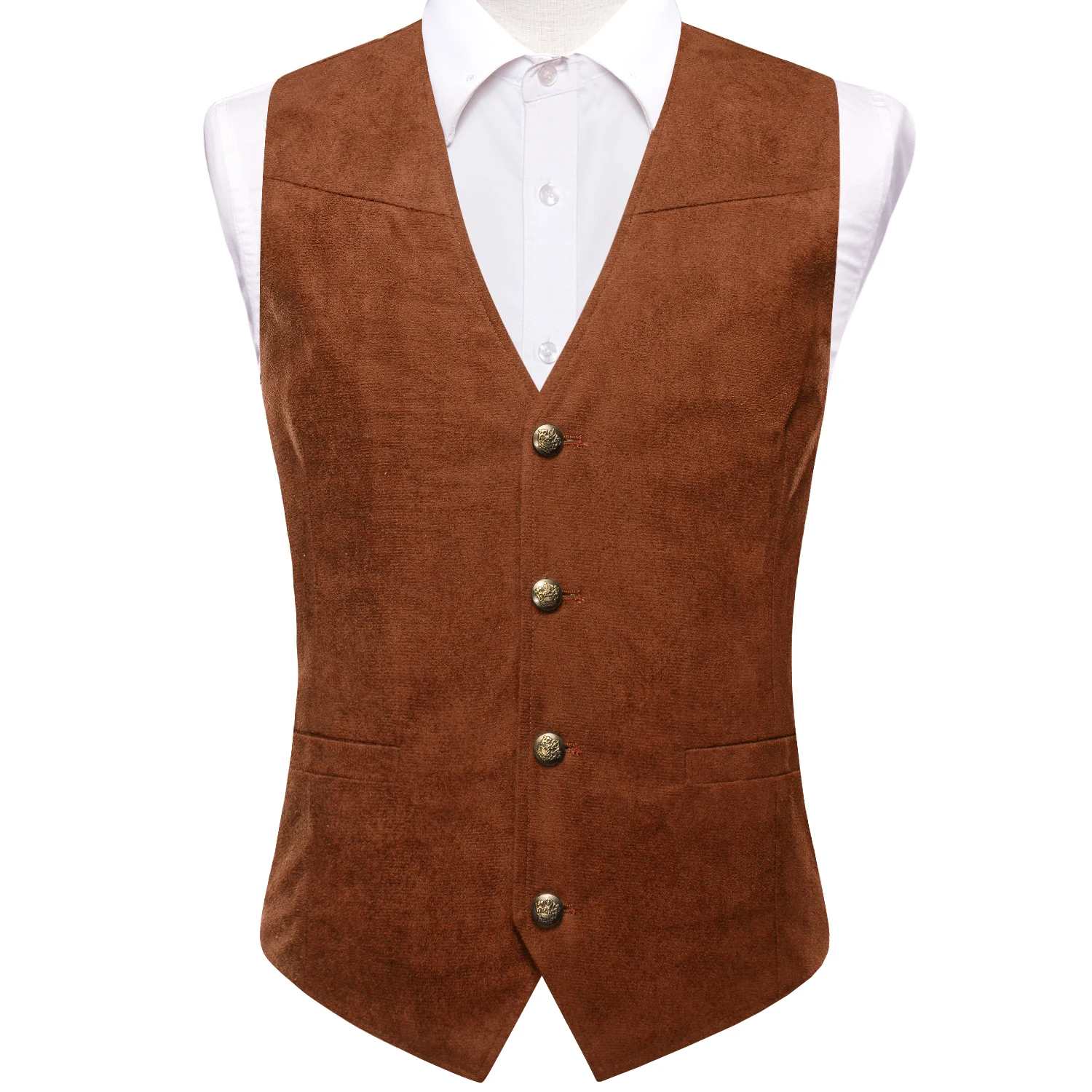 Herren Vintage Anzugweste aus Wildleder in Braun, Schwarz und Grün mit V-Ausschnitt, Einzelstück, Accessoires nicht enthalten, geeignet für Hochzeiten und Abendveranstaltungen. – Detail 9