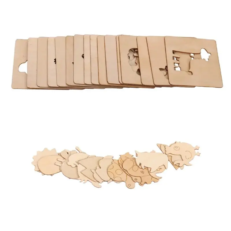 20 sztuk Montessori dzieci rysunek zabawki drewniane ręcznie malowane szablony szablon zabawki rzemieślnicze Puzzle zabawki edukacyjne dla dzieci prezenty — zdjęcie 2