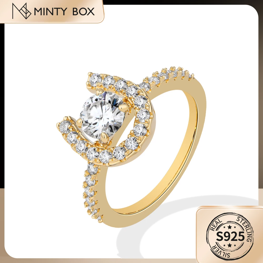 

MINTYBOX Moissanite Ring Horseshoe 925 Sterling Silver 18k Plated Wedding Engagement Ring for Women Diamond Birthday Bridal Ring