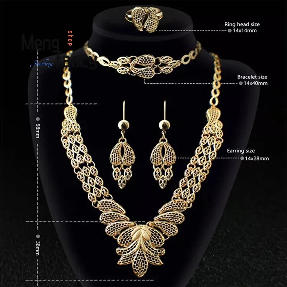 

Vietnamese Sand Gold Jewellery SetSaudi Bridal Necklace Bracelet Earrings Ring Exquisite Fashion Luxury Jewelry Wedding Souvenir