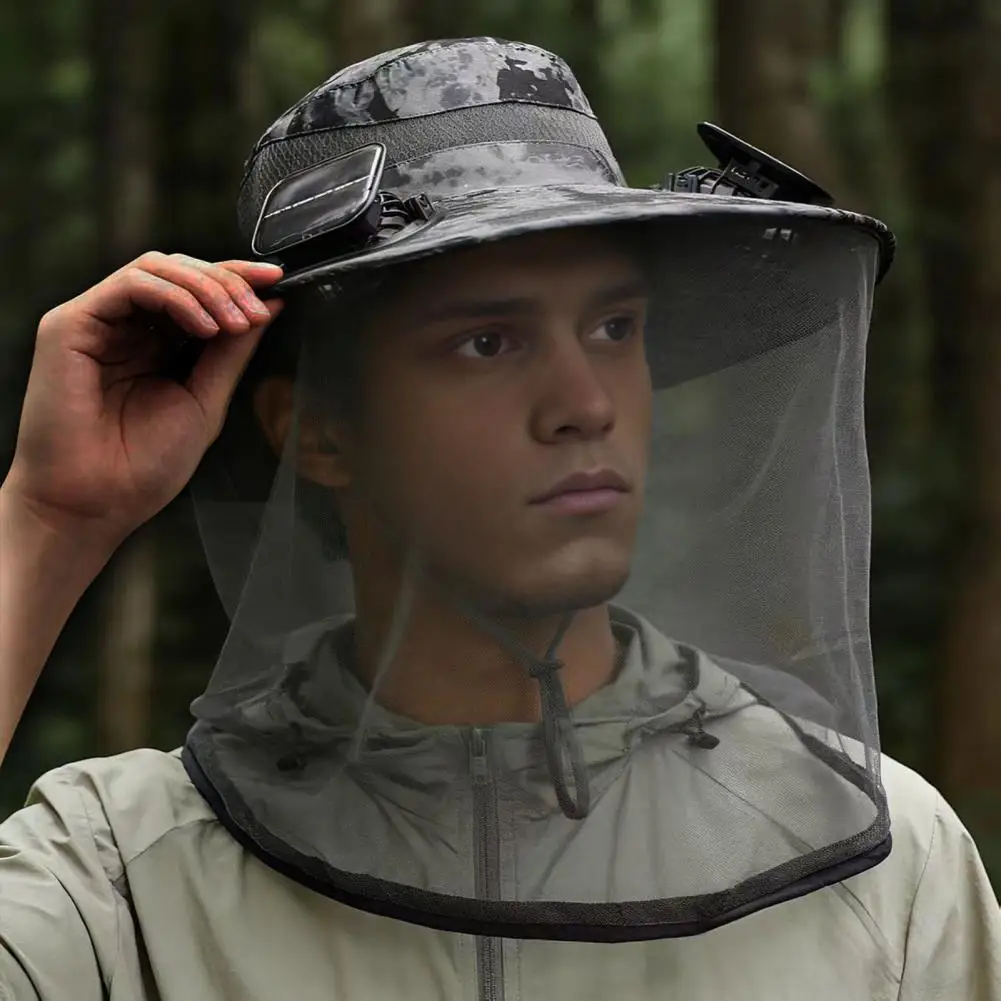 

Solar Fan Cap Wide Brim Built-in Dual Solar Fans USB Charging Cooling Hat Breathable Mesh Cover Sun Protection Outdoor Hat