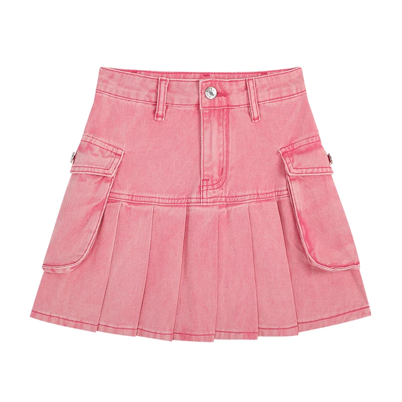 

Fashion High Waist Pleated Women Mini Cargo Skirt Summer Denim Y2k Streetwear Kawaii Harajuku Pink Aesthetic Vintage Jean Skirt