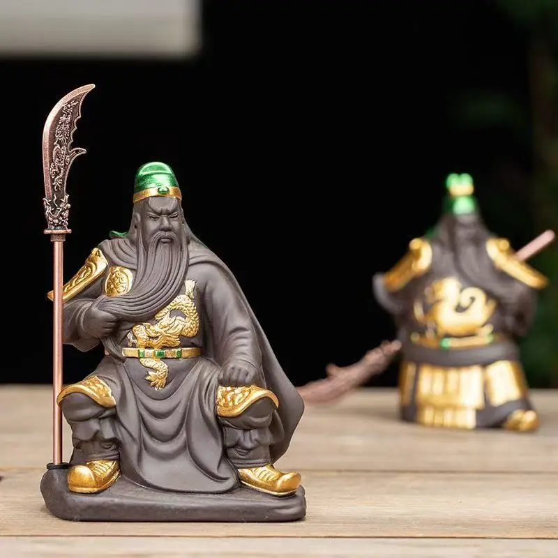 Ceramic Guan Yu Statue God of Wealth Feng Shui  Warrior Guan Gong  Home Office Tabletop Ornament for Protection & Money Luck