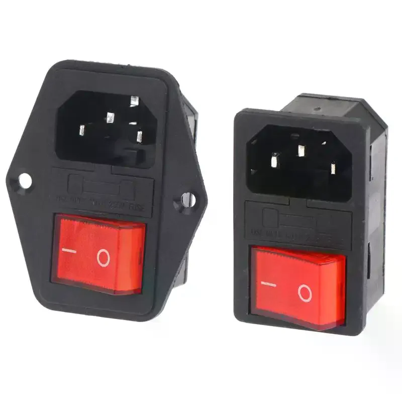 IEC320 C14 AC Socket 3 Pin 250V Rocker Switch Red LED 10A Fuse Female Male Inlet Plug Connector Embedded No Loose Safe