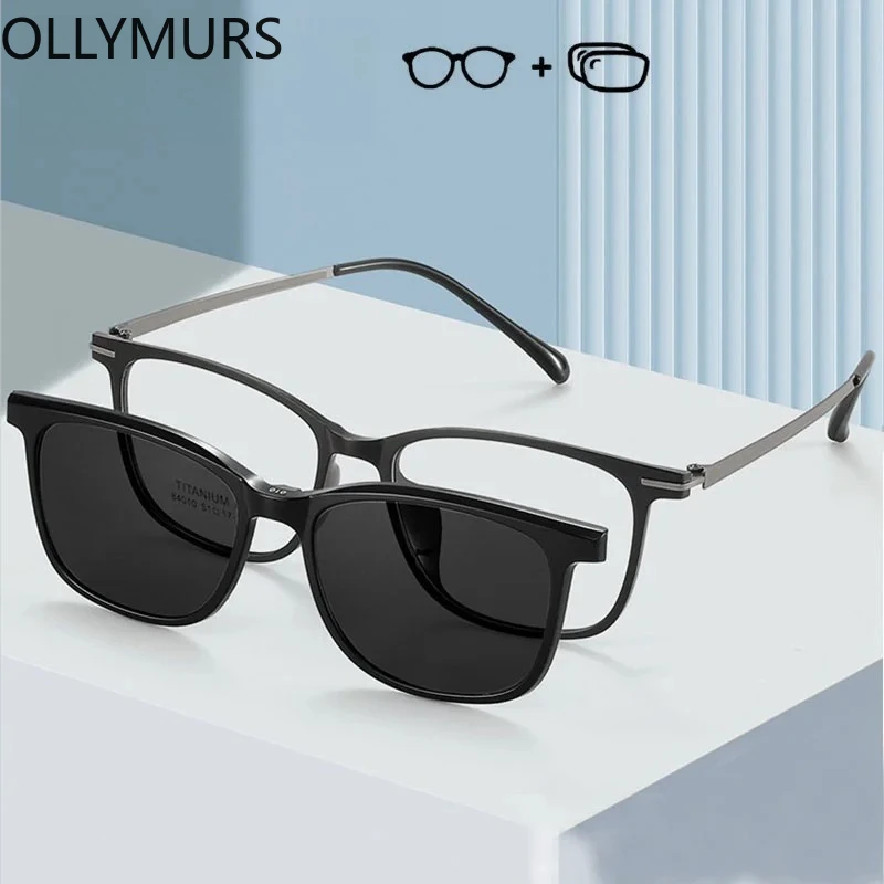 OLLYMURS Prescription Glasses Men Women Anti Blue Myopia Hyperopia Progressive Eyegasses Optical Eyewear with Polarized Clip